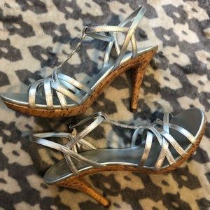 Ralph Lauren Silver Kidskin Heeled Sandals